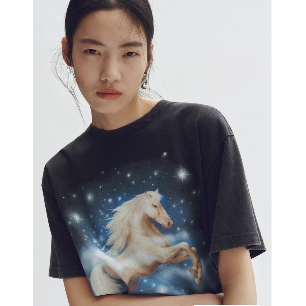 Stella McCartney x H&M Horse Graphic T-Shirt Faded Black Celestial Star Print - Picture 3 of 5